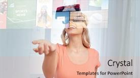  Presentation with game world - Slide deck consisting of world cyber game - technology augmented reality media background and a coral colored foreground