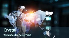  Presentation with game world - Audience pleasing PPT theme consisting of world cyber game - virtual reality experience technologies backdrop and a ocean colored foreground
