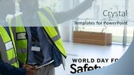  Presentation with health building - PPT theme featuring world-day-for-safety background and a sky blue colored foreground