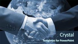  Presentation with hand shake - PPT layouts consisting of world destruction - business hand shake background and a ocean colored foreground