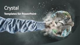  Presentation with strikes - Slide set with world destruction - human hand strikes planet earth background and a dark gray colored foreground