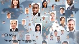  Presentation with people - Theme featuring world face - lots of isolated portraits background and a light blue colored foreground