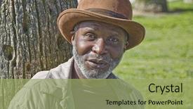  Presentation with homeless - Slides with world face - well dressed afro-american homeless man background and a mint green colored foreground