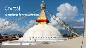  Presentation with stupa - PPT theme consisting of world faith - boudhanath stupa in kathmandu nepal background and a ocean colored foreground