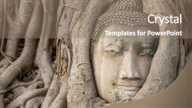 Presentation with tree roots - Colorful presentation design enhanced with world faith - buddha head in tree roots backdrop and a coral colored foreground