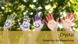  Presentation with colorful hands - Amazing slides having world faith - smiling colorful hands on natural backdrop and a gold colored foreground