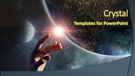  Presentation with finger - Theme featuring world faith - touching planet with finger background and a wine colored foreground