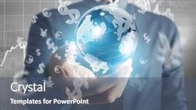  Presentation with finance - Beautiful slide deck featuring world finance - businessman with financial symbols coming backdrop and a ocean colored foreground