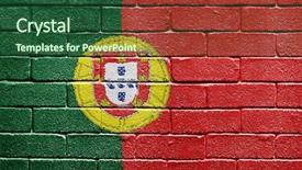  Presentation with brick wall - Presentation theme featuring world flags - flag of portugal painted onto background and a forest green colored foreground