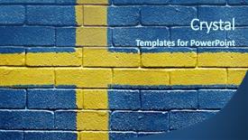  Presentation with brick wall - Colorful theme enhanced with world flags - flag of sweden painted onto backdrop and a ocean colored foreground