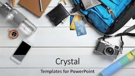  Presentation with tourist - Amazing theme having tourist stuff on wooden background backdrop and a light gray colored foreground