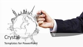  Presentation with geography - Cool new presentation with world geography - close up of businessman drawing backdrop and a white colored foreground