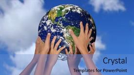  Presentation with children hands - Colorful theme enhanced with world globe - children holding the earth backdrop and a teal colored foreground