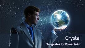  Presentation with earth planet globe - Cool new PPT theme with world globe - young businessman holding earth planet backdrop and a navy blue colored foreground