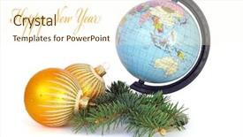  Presentation with white christmas - Colorful slide set enhanced with world globe and christmas decoration backdrop and a  colored foreground