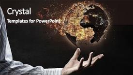  Presentation with world fire - Colorful presentation design enhanced with world globe in fire mixed backdrop and a wine colored foreground