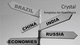  Presentation with corkboard post it - PPT layouts enhanced with world globe road - bric economies sign post background and a light gray colored foreground