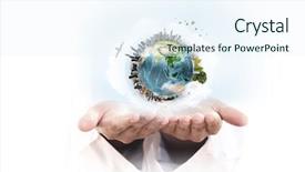  Presentation with hand holding earth - Audience pleasing slide deck consisting of world hands - close up of hand holding backdrop and a sky blue colored foreground