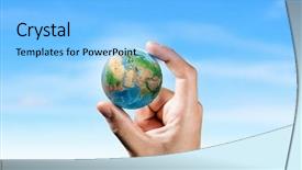  Presentation with idea of earth creation mixed - Slides consisting of world hands - earth between fingers on white background and a light blue colored foreground