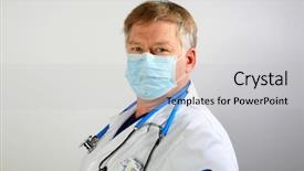  Presentation with world health organization - Beautiful PPT theme featuring world health organization - doctor in a paper mask backdrop and a light gray colored foreground