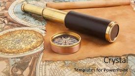  Presentation with world history - Slides consisting of world history - vintage brass telescope on old background and a coral colored foreground