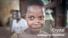  Presentation with world hunger - Cool new PPT theme with world hunger - african boy portrait backdrop and a gray colored foreground