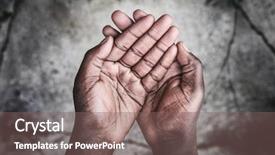  Presentation with world hunger - Slide set consisting of world hunger - empty hands held background and a violet colored foreground