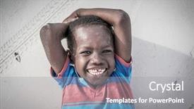  Presentation with world hunger - Audience pleasing PPT theme consisting of world hunger - laughing african little boy backdrop and a gray colored foreground