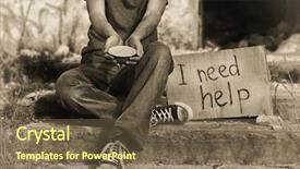  Presentation with world hunger - PPT theme consisting of world hunger - poverty concept poor man begging background and a tawny brown colored foreground
