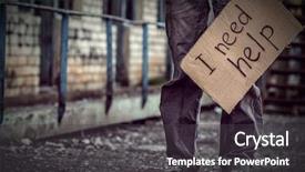  Presentation with world hunger - PPT layouts enhanced with world hunger - poverty concept poor man holding background and a dark gray colored foreground