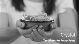  Presentation with world hunger - Colorful PPT theme enhanced with world hunger - poverty concept poor woman begging backdrop and a gray colored foreground