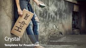  Presentation with poverty - Colorful presentation design enhanced with world hunger - poverty concept poor woman begging backdrop and a gray colored foreground