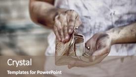  Presentation with world hunger - Slide set featuring world hunger - poverty concept poor woman counting background and a gray colored foreground