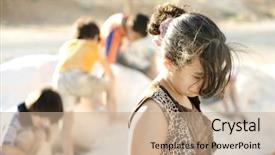  Presentation with world hunger - Cool new PPT theme with world hunger - sad abused girl backdrop and a coral colored foreground