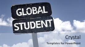  Presentation with global - Beautiful presentation featuring world luanguage - global student sign with clouds backdrop and a light blue colored foreground