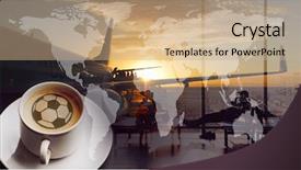  Presentation with airport - Audience pleasing theme consisting of world map and boarding queue backdrop and a coral colored foreground