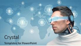  Presentation with futuristic glasses - Presentation design consisting of world map and network background and a light blue colored foreground