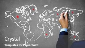  Presentation with human - Cool new theme with world map connections - close up of human hand backdrop and a gray colored foreground