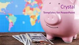  Presentation with european union banknotes and coins - Audience pleasing slide set consisting of world map economy - piggy money box banknotes backdrop and a lemonade colored foreground