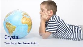  Presentation with green earth world globe map - Presentation theme having world map globe and boy background and a sky blue colored foreground