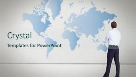  Presentation with ceremony abstract - Amazing presentation having world card grey - businessman looking at the wall backdrop and a sky blue colored foreground