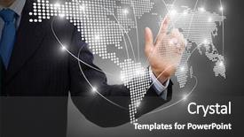  Presentation with chest - Presentation design with businessman touching icon of media background and a dark gray colored foreground