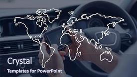  Presentation with world map - Audience pleasing PPT theme consisting of world map icon against person backdrop and a navy blue colored foreground