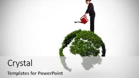  Presentation with red - Cool new PPT layouts with world map shadow - businesswoman using red watering can backdrop and a white colored foreground