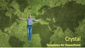  Presentation with relaxing - Slide deck featuring world map shadow - guy relaxing in summer day background and a  colored foreground