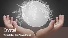  Presentation with hand holding earth - Cool new PPT layouts with world map white people - holding a glowing earth globe backdrop and a violet colored foreground