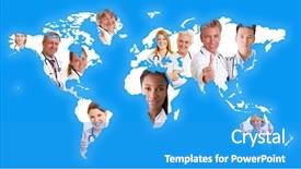  Presentation with world map doctors - Colorful PPT theme enhanced with world map with many doctors backdrop and a teal colored foreground