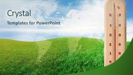  Presentation with climate change - Audience pleasing slide set consisting of weather maps - world map with thermometer showing backdrop and a light blue colored foreground