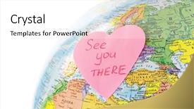  Presentation with red globe - Theme featuring world maps red - earth globe and paper heart background and a  colored foreground