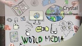  Presentation with media - Colorful slide deck enhanced with world media concept backdrop and a  colored foreground